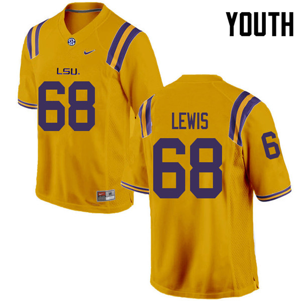 Youth #68 Damien Lewis LSU Tigers College Football Jerseys Sale-Gold